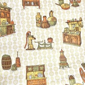 Vintage Wallpaper Full Roll, 70s Kitchen, 10 Yards